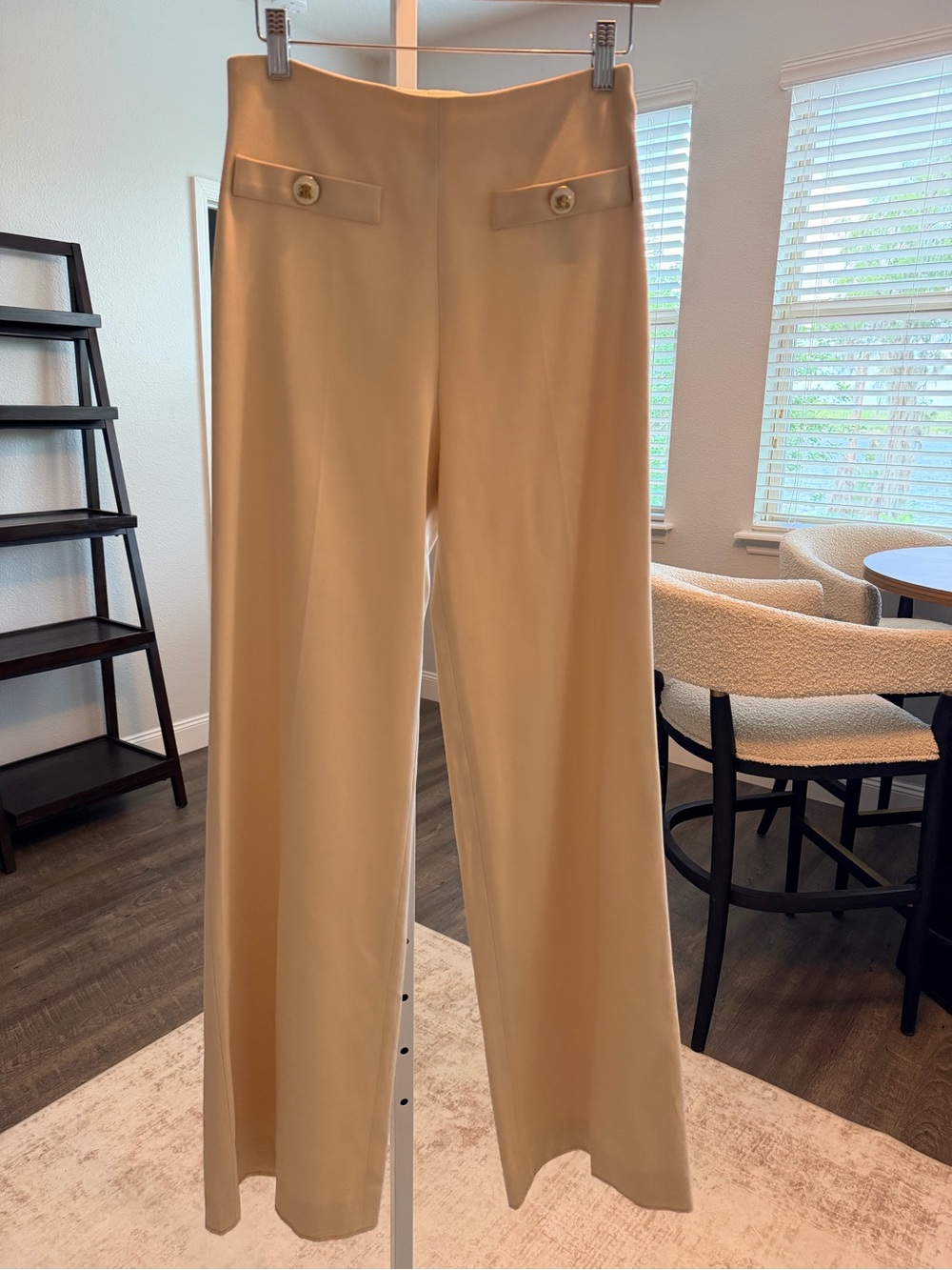 Sandro Cream Wide-Leg High-Rise Pants